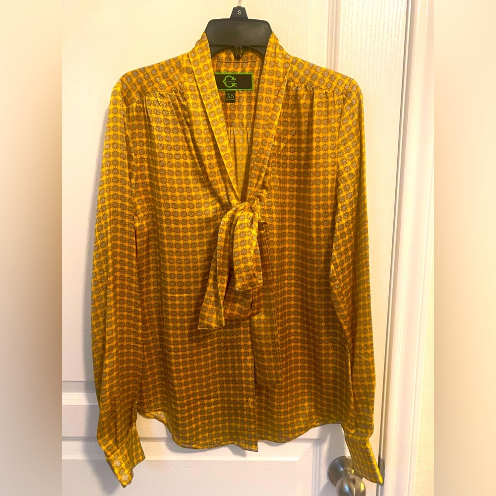 C. Wonder Button-Down Blouse with Tie Neck